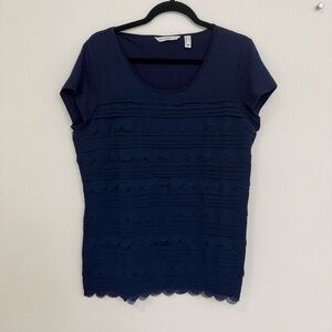 Isaac Mizrahi Deep Blue scalloped Layered Short Sleeve Top Size  Medium